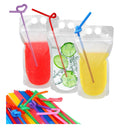 100 Pcs Drink Pouches with 100 Straw Holes, Freezable Juice Pouches, Translucent Reclosable Zipper Plastic Pouche Drink Bags for Cold & Hot Drinks