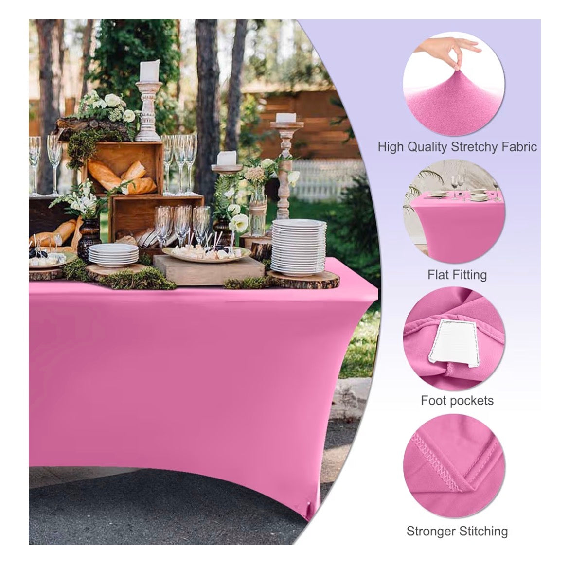 ABCCANOPY 2 Pack 6 FT Pink Spandex Table Cover Stretch Fitted Wrinkle Resistant Tablecloth Reuse for Rectangular Folding Table Patry Event hey