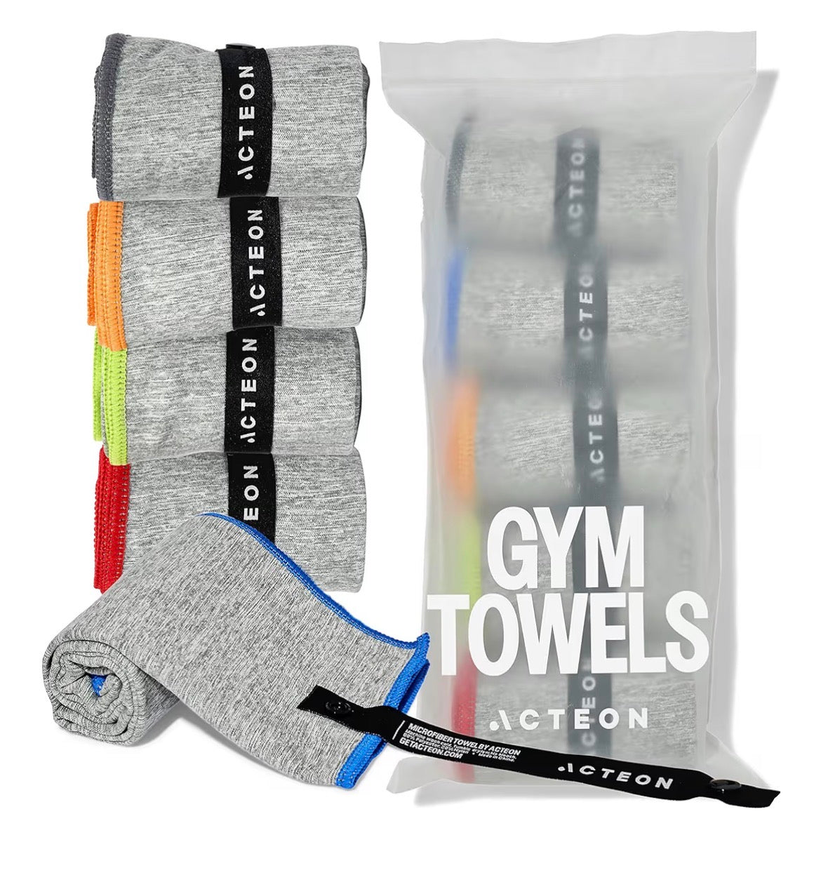 Acteon Microfiber Gym Towels 5 Pack, Quick Dry Silver ION Odor-Free Sweat Towel, Super Absorbent Fast Drying for Men & Women, Workout, Yoga, Running, Hiking, Travel – 16x30.5 Inch