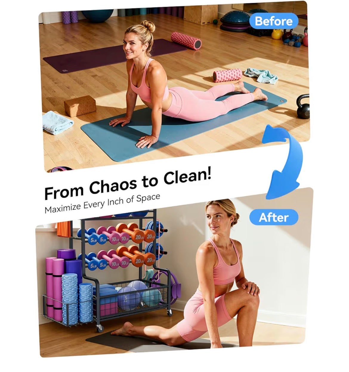 4 Tiers Large Capacity Dumbbell Rack [Thickened High-Strength Steel] Home Gym Storage for Dumbbells Kettlebells Yoga Mat and Balls