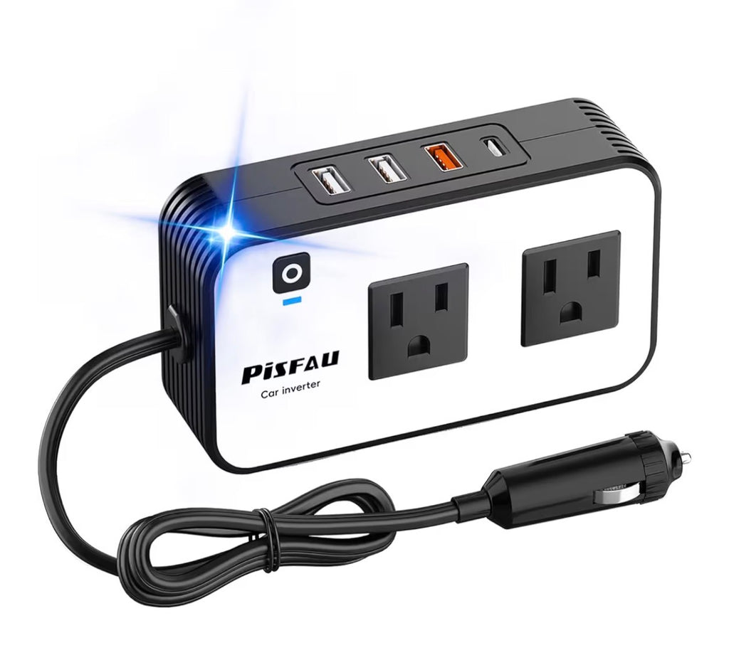 200W Car Power Inverter, PiSFAU DC 12V to 110V AC Car Plug Adapter Outlet with [20W USB-C] /USB-Fast Charger(18W) / 4.8A Dual USB/car Charger for Laptop