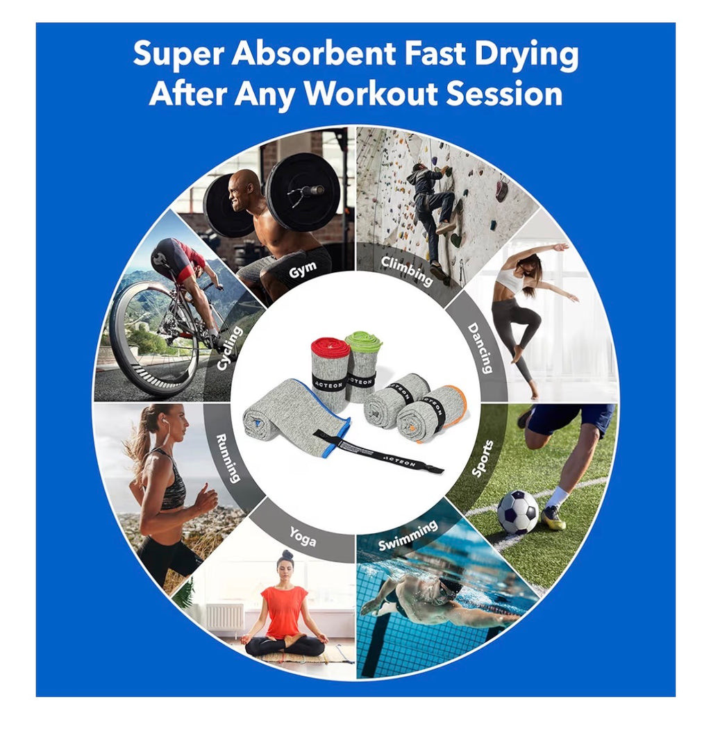 Acteon Microfiber Gym Towels 5 Pack, Quick Dry Silver ION Odor-Free Sweat Towel, Super Absorbent Fast Drying for Men & Women, Workout, Yoga, Running, Hiking, Travel – 16x30.5 Inch