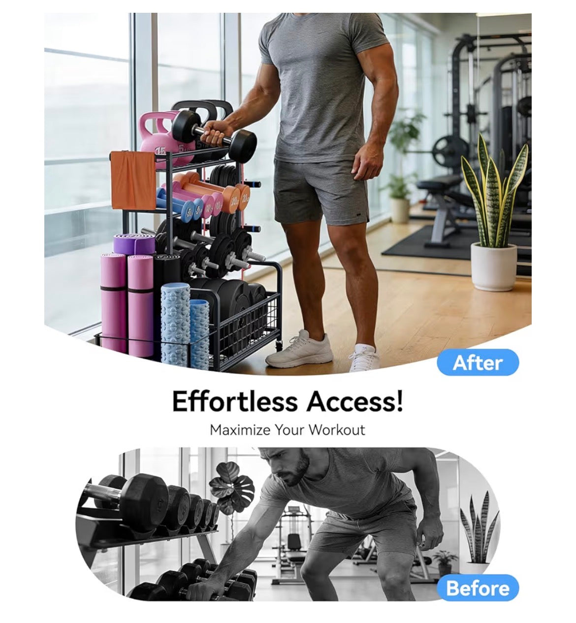 4 Tiers Large Capacity Dumbbell Rack [Thickened High-Strength Steel] Home Gym Storage for Dumbbells Kettlebells Yoga Mat and Balls