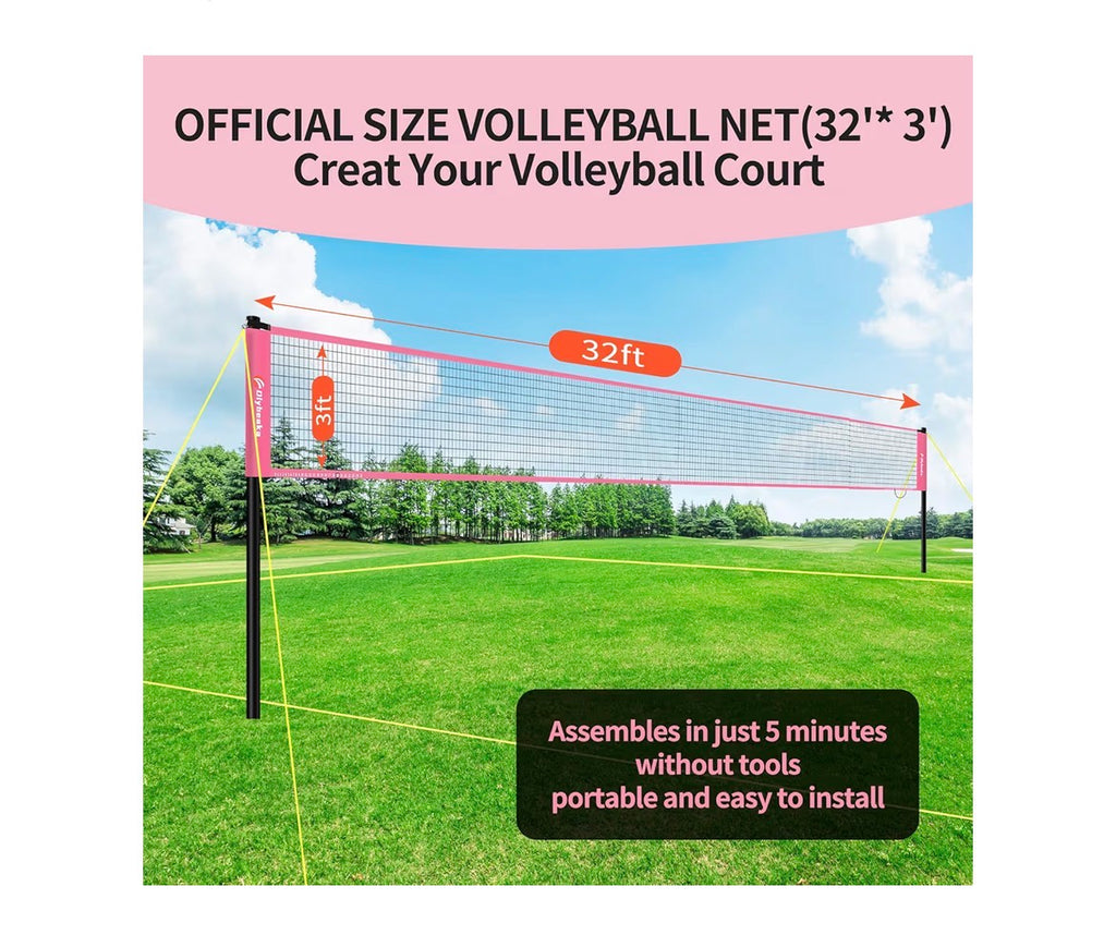20FT Outdoor Volleyball Net Set System for Backyard Beach with Anti-Sagging Net