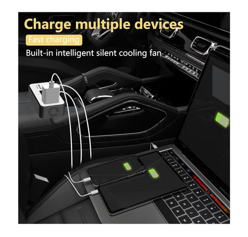 200W Car Power Inverter, PiSFAU DC 12V to 110V AC Car Plug Adapter Outlet with [20W USB-C] /USB-Fast Charger(18W) / 4.8A Dual USB/car Charger for Laptop