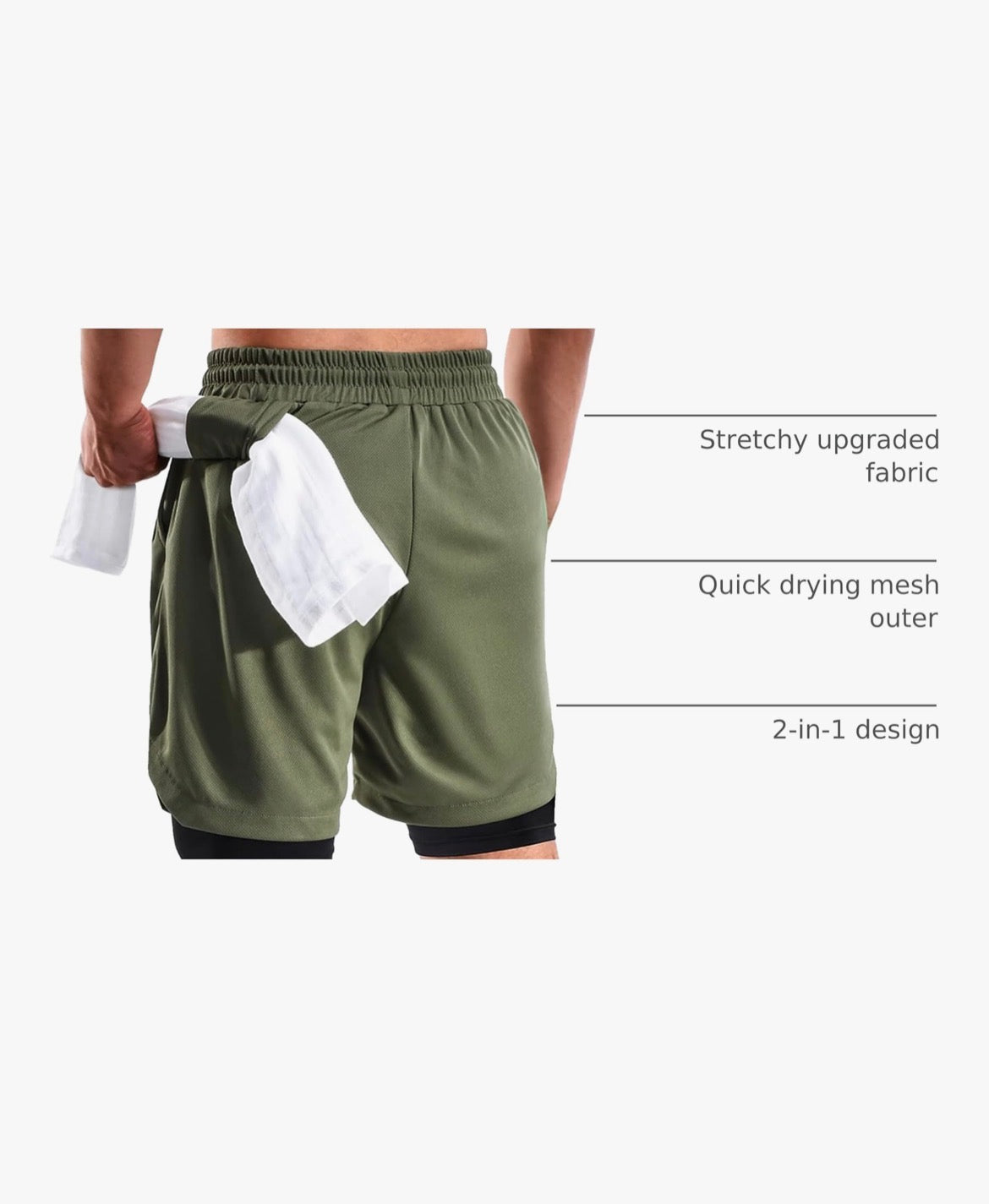 2 in 1 Mens Shorts Casual 2 Pack