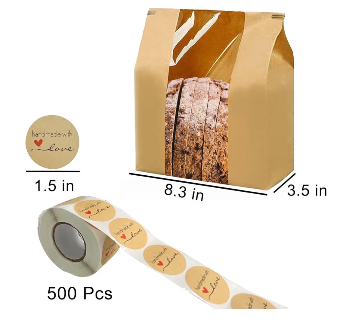 100 Pack Large Paper Bread Bags for Homemade Bread Sourdough Bags 14" x 8.3" x 3.5" with Tin Tie Tab Lock Clear Front Window Bakery Bag Packaging Cookie Bag with Label Seal Stickers