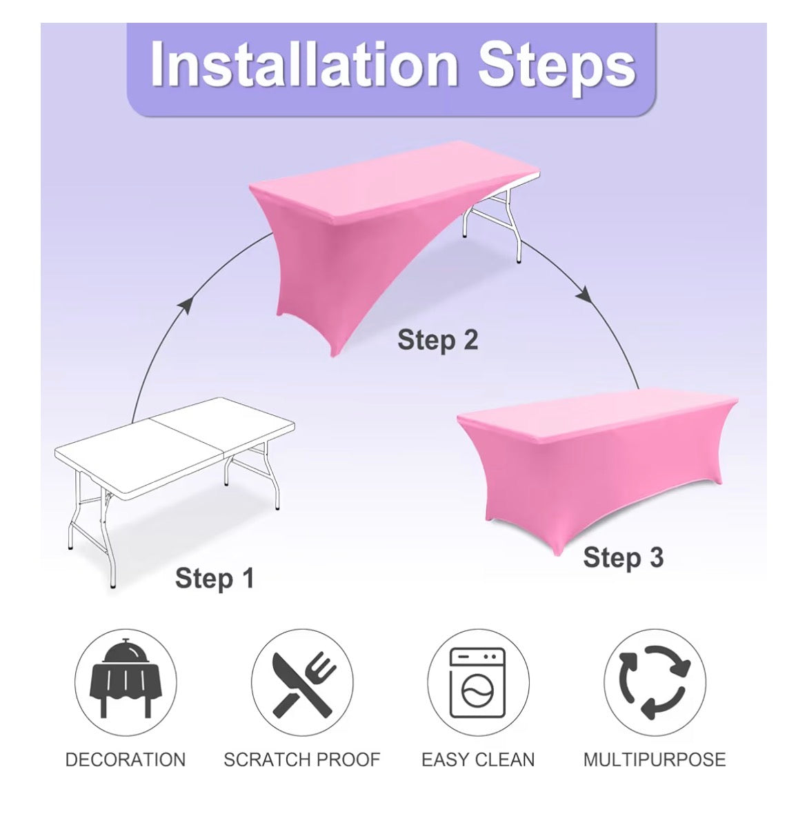 ABCCANOPY 2 Pack 6 FT Pink Spandex Table Cover Stretch Fitted Wrinkle Resistant Tablecloth Reuse for Rectangular Folding Table Patry Event hey