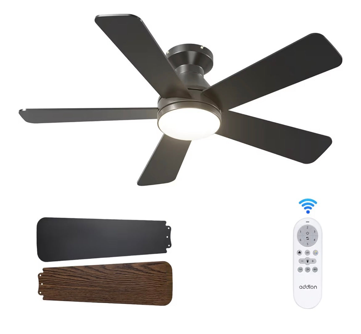 Addlon Ceiling Fans with Lights, 42 Inch Low Profile Ceiling Fan with Light and Remote Control, Flush Mount, Reversible, 3CCT, Dimmable, Quiet