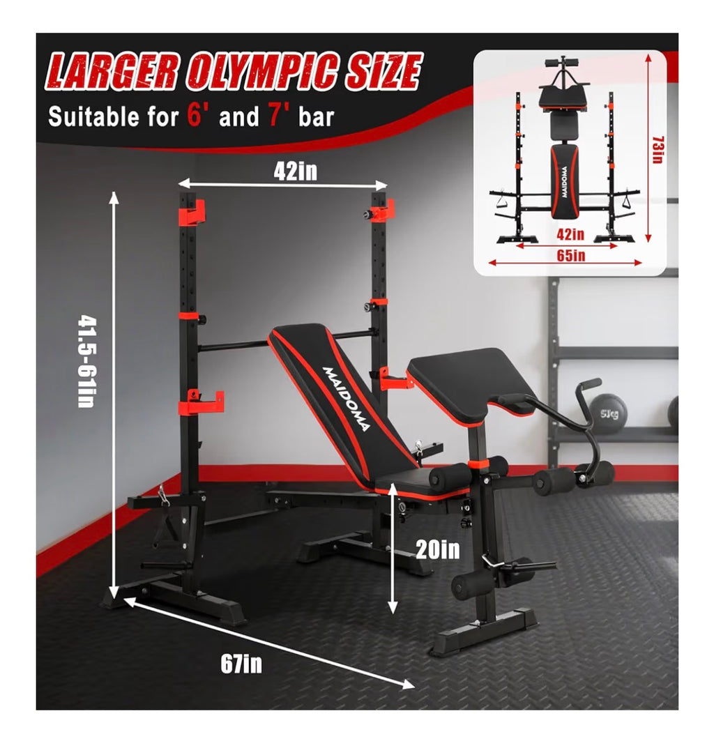 1500LBS 8 in 1 Weight Bench Set with Leg Extension/Curl and Preacher Curl, Bench Press Set and Barbell Rack with Safety Bar Catches,