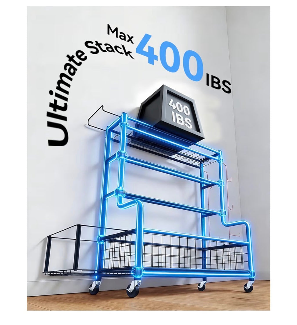4 Tiers Large Capacity Dumbbell Rack [Thickened High-Strength Steel] Home Gym Storage for Dumbbells Kettlebells Yoga Mat and Balls