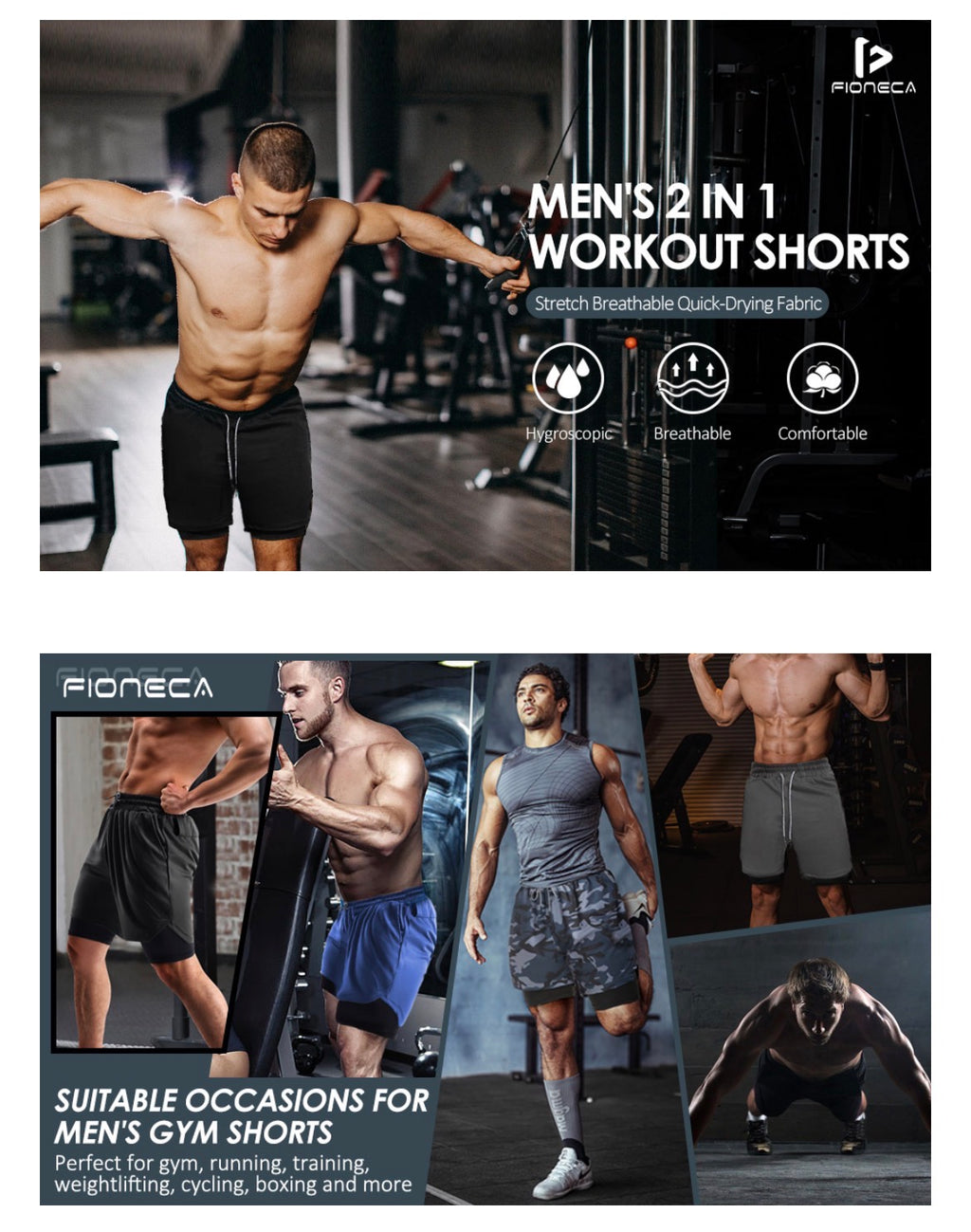 2 in 1 Mens Shorts Casual 2 Pack