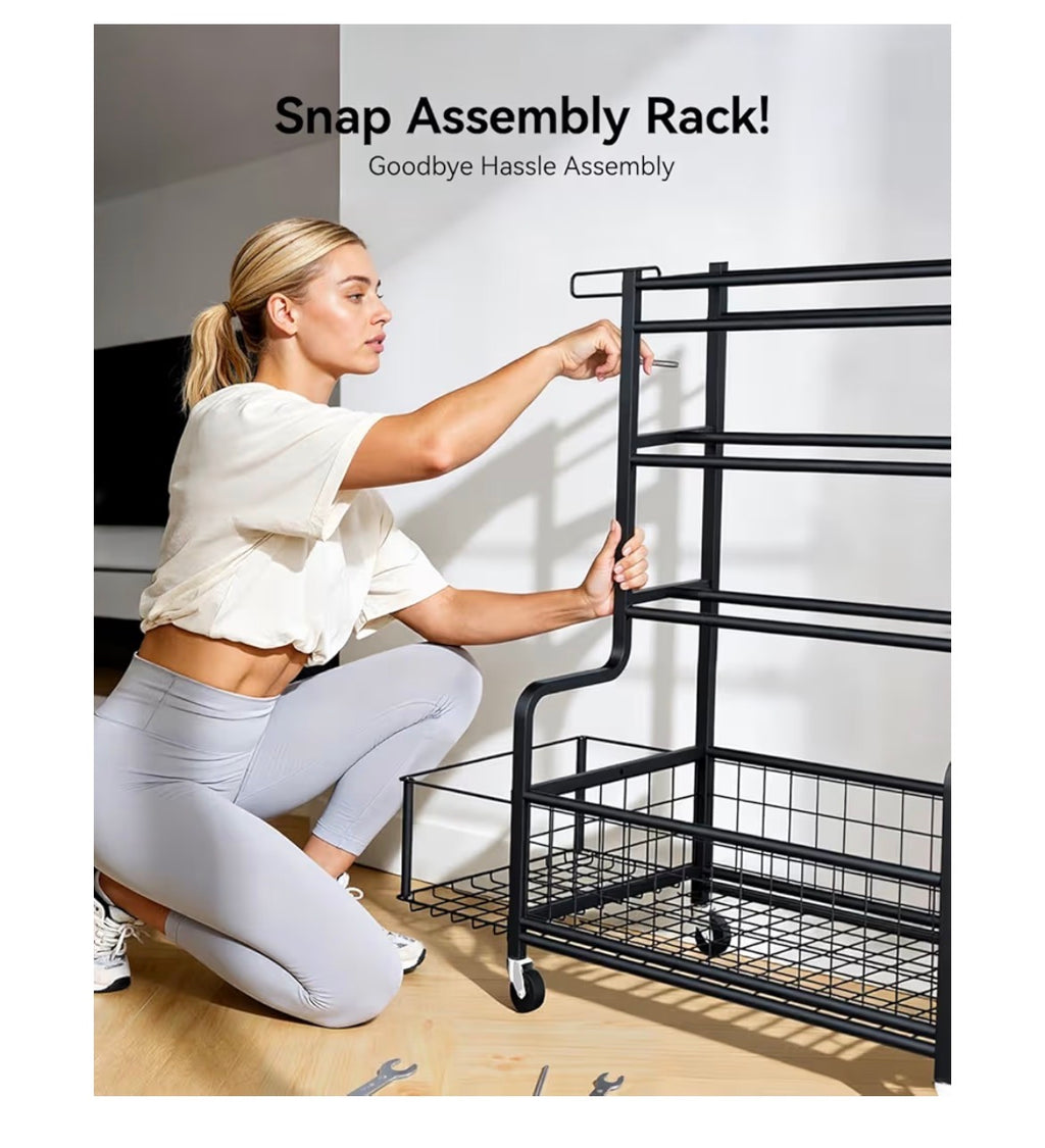 4 Tiers Large Capacity Dumbbell Rack [Thickened High-Strength Steel] Home Gym Storage for Dumbbells Kettlebells Yoga Mat and Balls