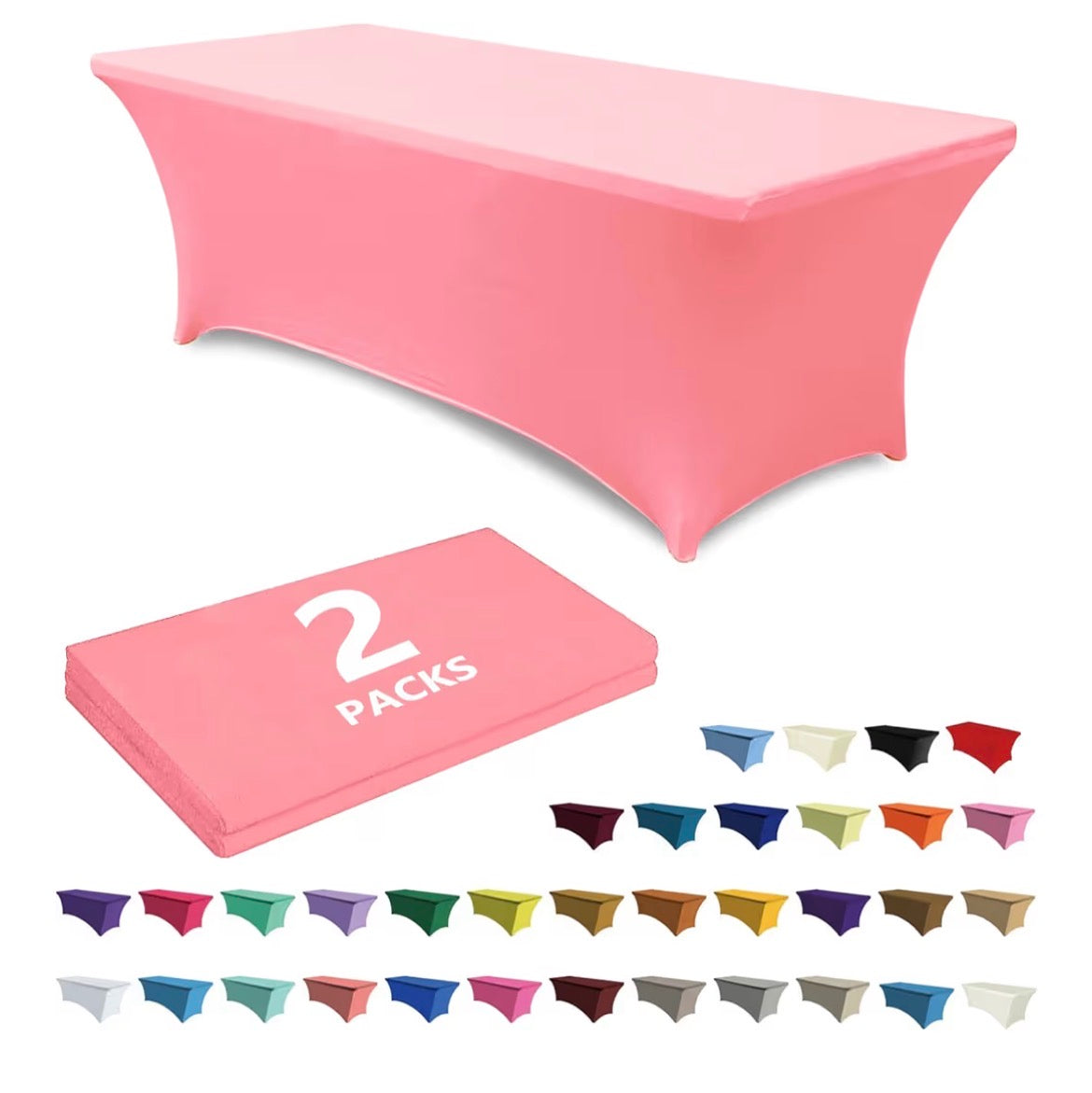 ABCCANOPY 2 Pack 6 FT Pink Spandex Table Cover Stretch Fitted Wrinkle Resistant Tablecloth Reuse for Rectangular Folding Table Patry Event hey