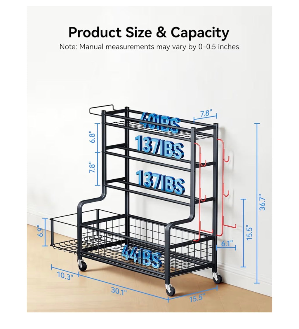 4 Tiers Large Capacity Dumbbell Rack [Thickened High-Strength Steel] Home Gym Storage for Dumbbells Kettlebells Yoga Mat and Balls