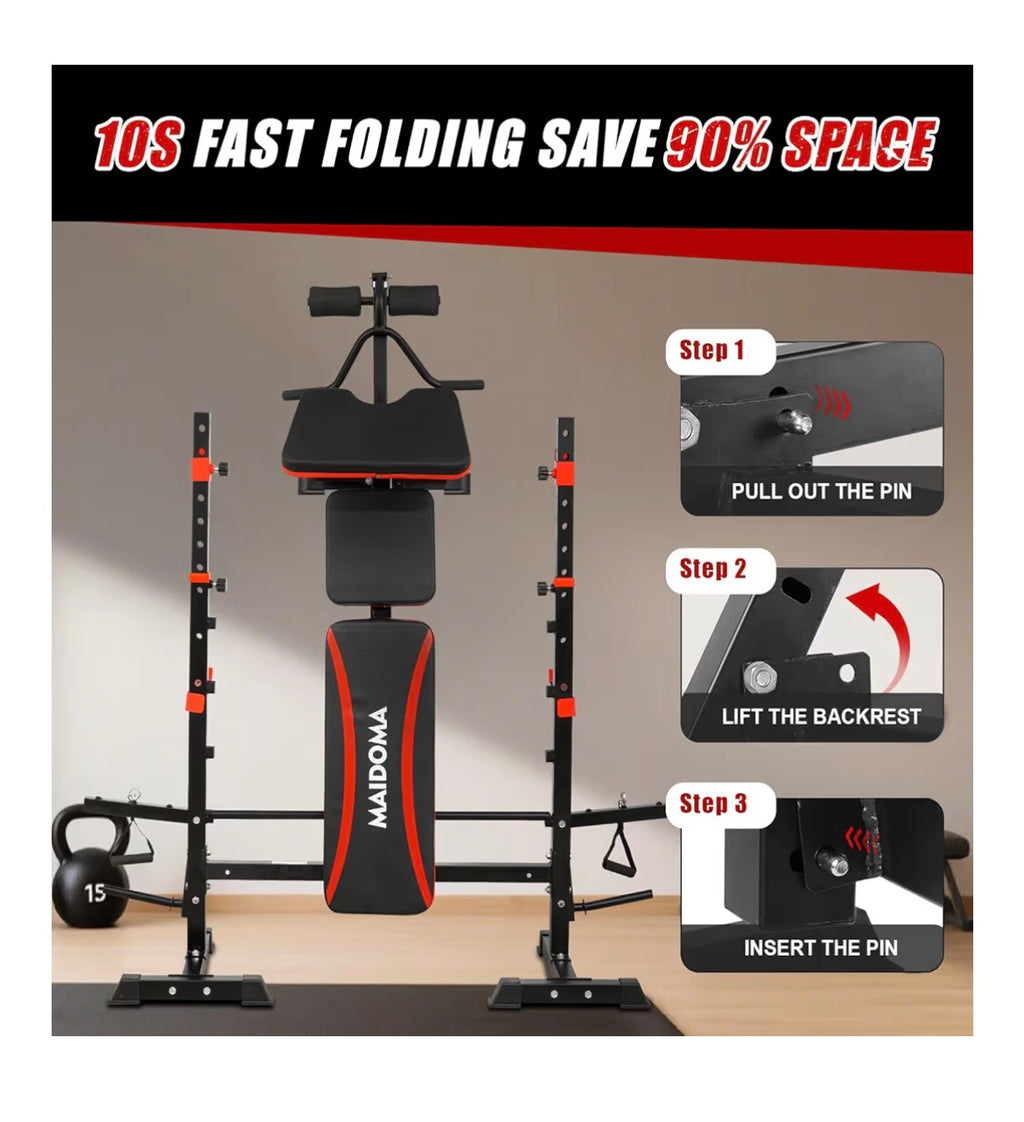 1500LBS 8 in 1 Weight Bench Set with Leg Extension/Curl and Preacher Curl, Bench Press Set and Barbell Rack with Safety Bar Catches,