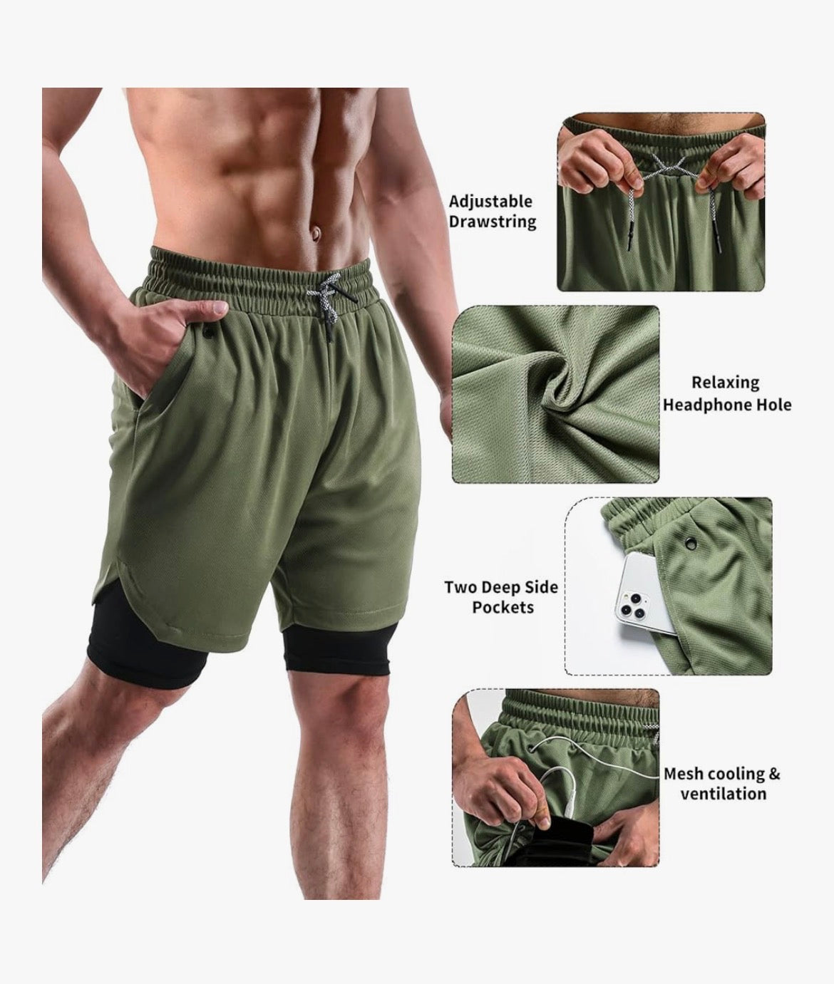 2 in 1 Mens Shorts Casual 2 Pack