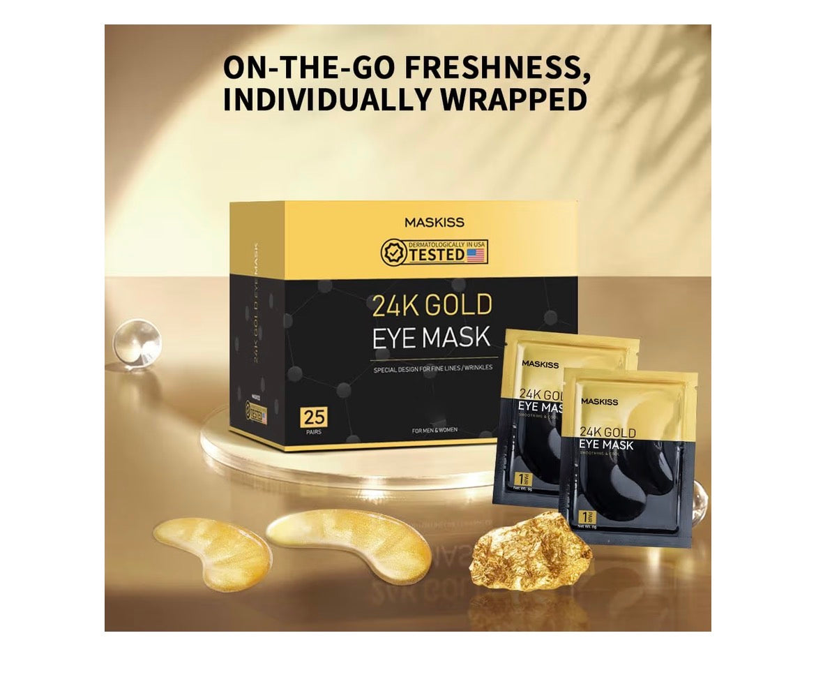 24k Gold Under Eye Patches (25 Pairs), eye mask, Collagen Skin Care Products, Eye Patches for Puffy Eyes, eye masks for dark circles and puffiness