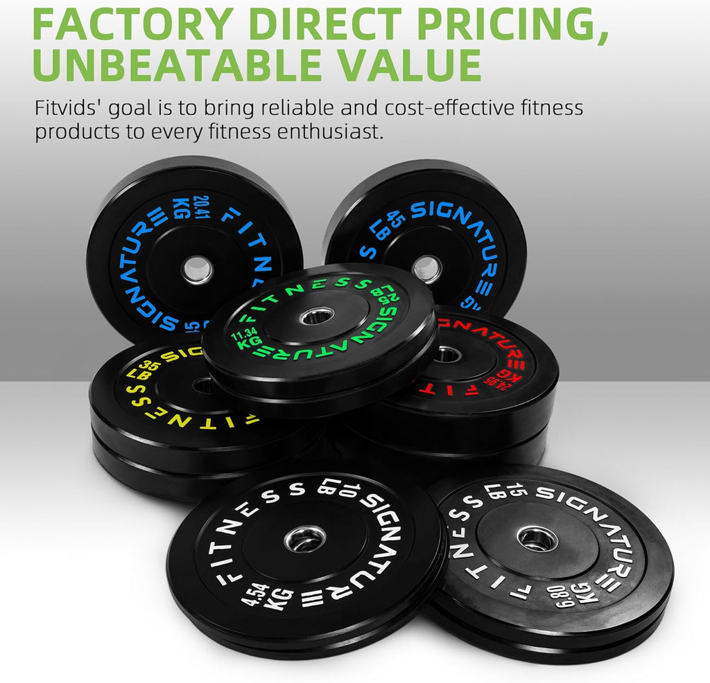 Fitvids Olympic Bumper Plates Set, 2" Weight Plates for Strength Training & Weightlifting, Paris or Set or Set with Barbell, Multiple Options