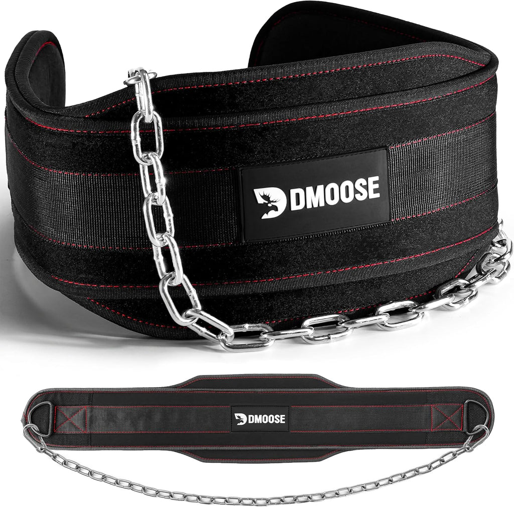 DMoose Fitness Dip Belt for Weight Lifting, Pullup, Squats & Dips - 36" Robust Steel Chain, Comfortable Neoprene Padding Supports 350lbs - Gym Weight Belt for Strength Training Workout & Weightlifting
