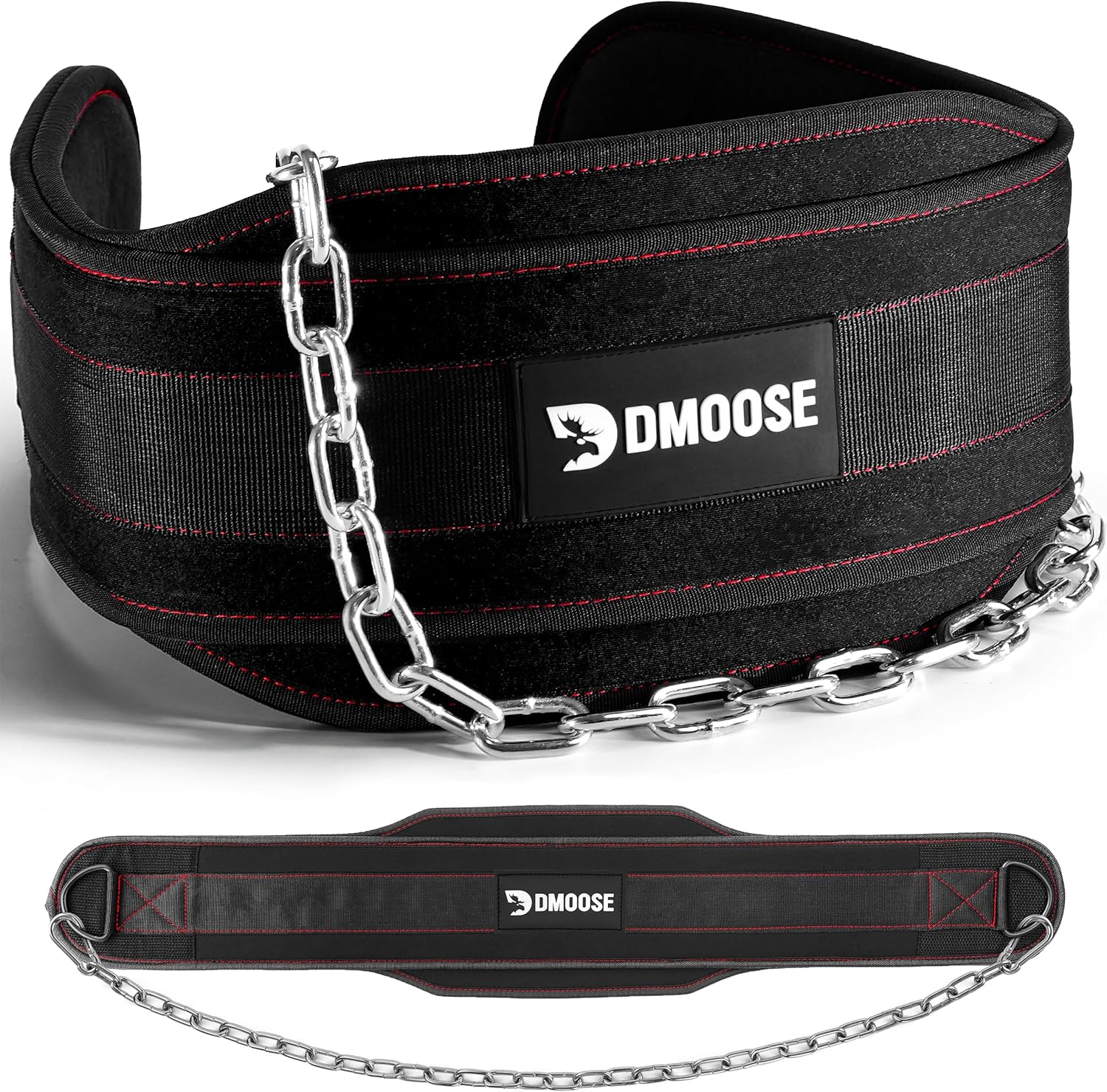 DMoose Fitness Dip Belt for Weight Lifting, Pullup, Squats & Dips - 36" Robust Steel Chain, Comfortable Neoprene Padding Supports 350lbs - Gym Weight Belt for Strength Training Workout & Weightlifting